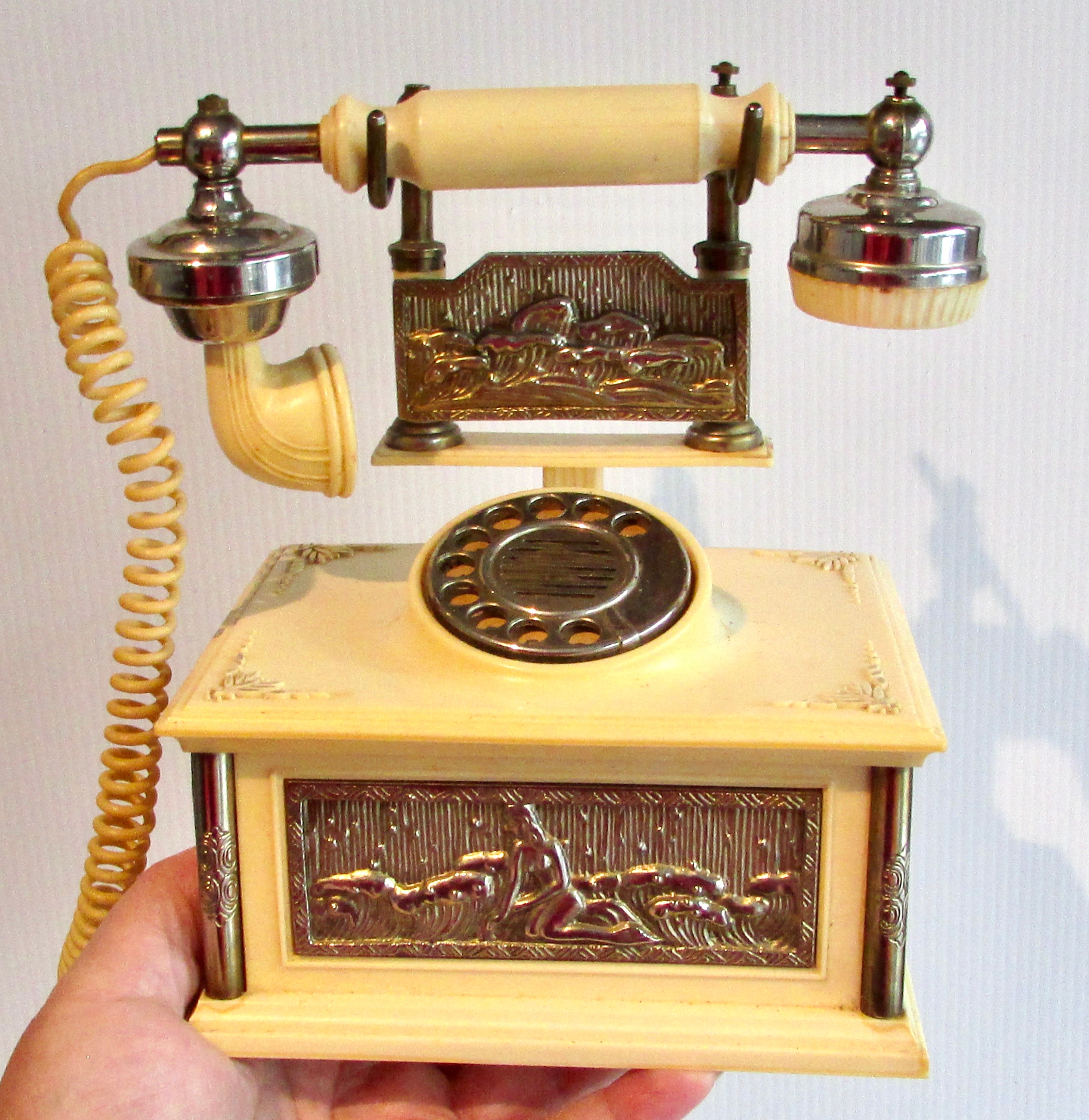 Antique Telephone Victorian Nautical Rotary Wood & Brass Working Phone Desk  Deco