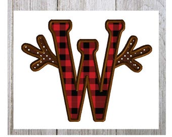 Antler Letter W, Machine Embroidery Design, Applique, Deer, Deer Hunting, Thanksgiving, Reindeer, Christmas Design, 3 Sizes