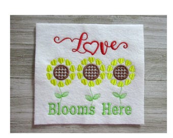 Love Blooms Here Embroidery Design, Machine Embroidery, Sunflowers, Summer, 3 Sizes