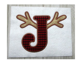 Antler Embroidery Design, Antler Applque,  Letter J, Machine Embroidery Design, Applique, Lumberjack Theme, Deer Hunting, Reindeer, 3 Sizes