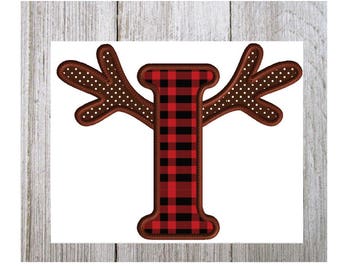 Antler Letter I, Deer Hunting, Thanksgiving, Christmas Reindeer, Machine Embroidery Design, 3 Sizes