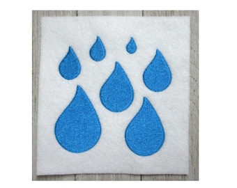 ドロップ刺繍デザイン、雨滴、塗りつぶしステッチドリップ、刺繍デザイン、機械刺繍、7サイズ、