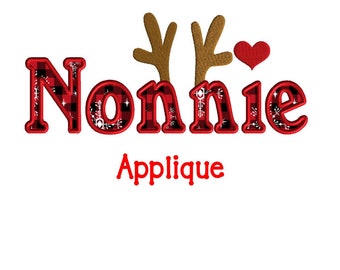 Nonnie with Antlers Applique, Machine Embroidery Design, Nonnie Embroidery Design, Antler Applique, Reindeer Applique, Reindeer, Christmas