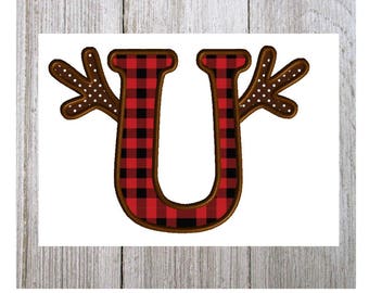 Antler Letter U, Machine Embroidery Design, Applique, Deer, Deer Hunting, Reindeer, Christmas, Christmas Design, 3 Sizes