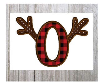 Antler Letter O, Machine Embroidery Design, Applique, Deer Hunting, Thanksgiving, Reindeer, Christmas, 3 Sizes