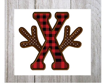 Antler Letter X, Letter X, Machine Embroidery Design, Applique, Deer, Deer Hunting, Thanksgiving, Reindeer, Christmas Design, 3 Sizes