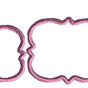 May include: Set of seven pink decorative frames with a scalloped edge. The frames are different sizes and are arranged in a row from smallest to largest.