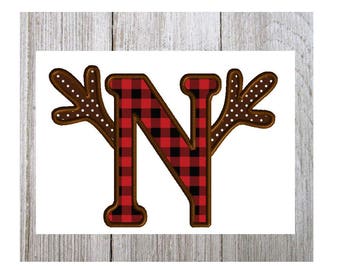 Antler Letter N, Machine Embroidery Design, Applique, Deer Hunting, Thanksgiving, Reindeer, Christmas, 3 Sizes, No Fonts Included