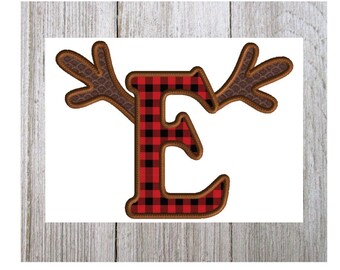 Antler Letter E, Machine Embroidery Design, Applique, Reindeer, Deer Hunting, Deer, Fall, Thanksgiving, 3 Sizes