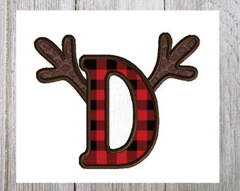 Antler Letter D, Machine Embroidery Design, Applique, Antler Alphabet, Deer Hunting, Reindeer, 3 Sizes, No Fonts Included