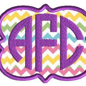 May include: Purple monogram with the letters "AFC" in a circle on a background of yellow, green, pink, and blue chevron stripes.