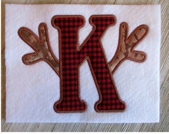 Antler Letter K, Letter K, Reindeer, Deer Hunting, Nature, Machine Embroidery Design, Applique, 3 Sizes, No Fonts Included