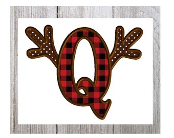 Antler Letter Q, Machine Embroidery Design, Applique, Deer Hunting, Thanksgiving, Reindeer, Christmas, 3 Sizes