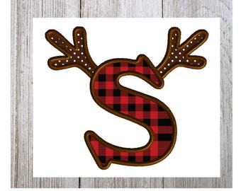 Antler Letter S, Machine Embroidery Design, Applique, Deer Hunting, Deer, Thanksgiving, Reindeer, Christmas, 3 Sizes