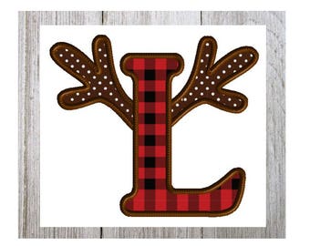 Antler Letter L, Machine Embroidery Design, Applique, Deer Hunting, Thanksgiving, Reindeer, Christmas Design, 3 Sizes, No Fonts Included