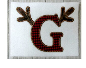 Antler Embroidery Design,  Letter G, Antler Applique, Machine Embroidery, Applique, Deer, Reindeer, Hunting, 3 Sizes