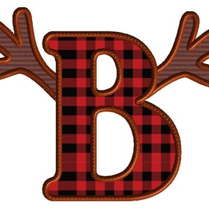 May include: Red and black buffalo check letter B with brown antlers.