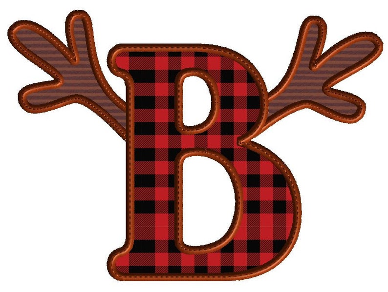 May include: Red and black buffalo check letter B with brown antlers.