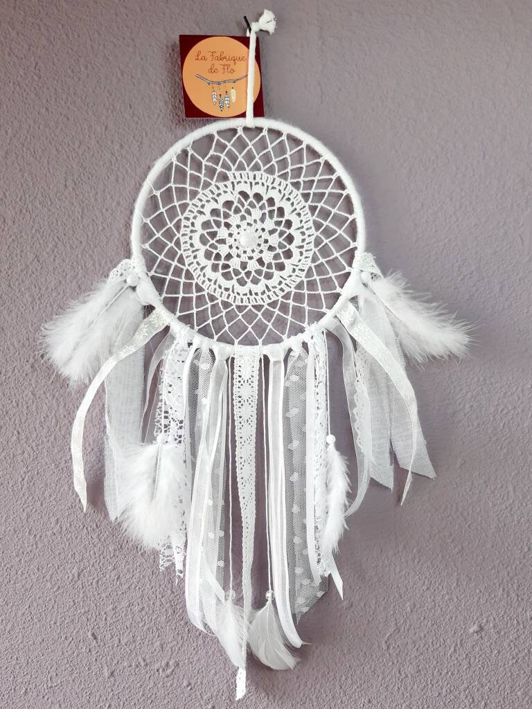 Attrape Rêve, Dreamcatcher, Capteur de Rêve Blanc avec Napperon