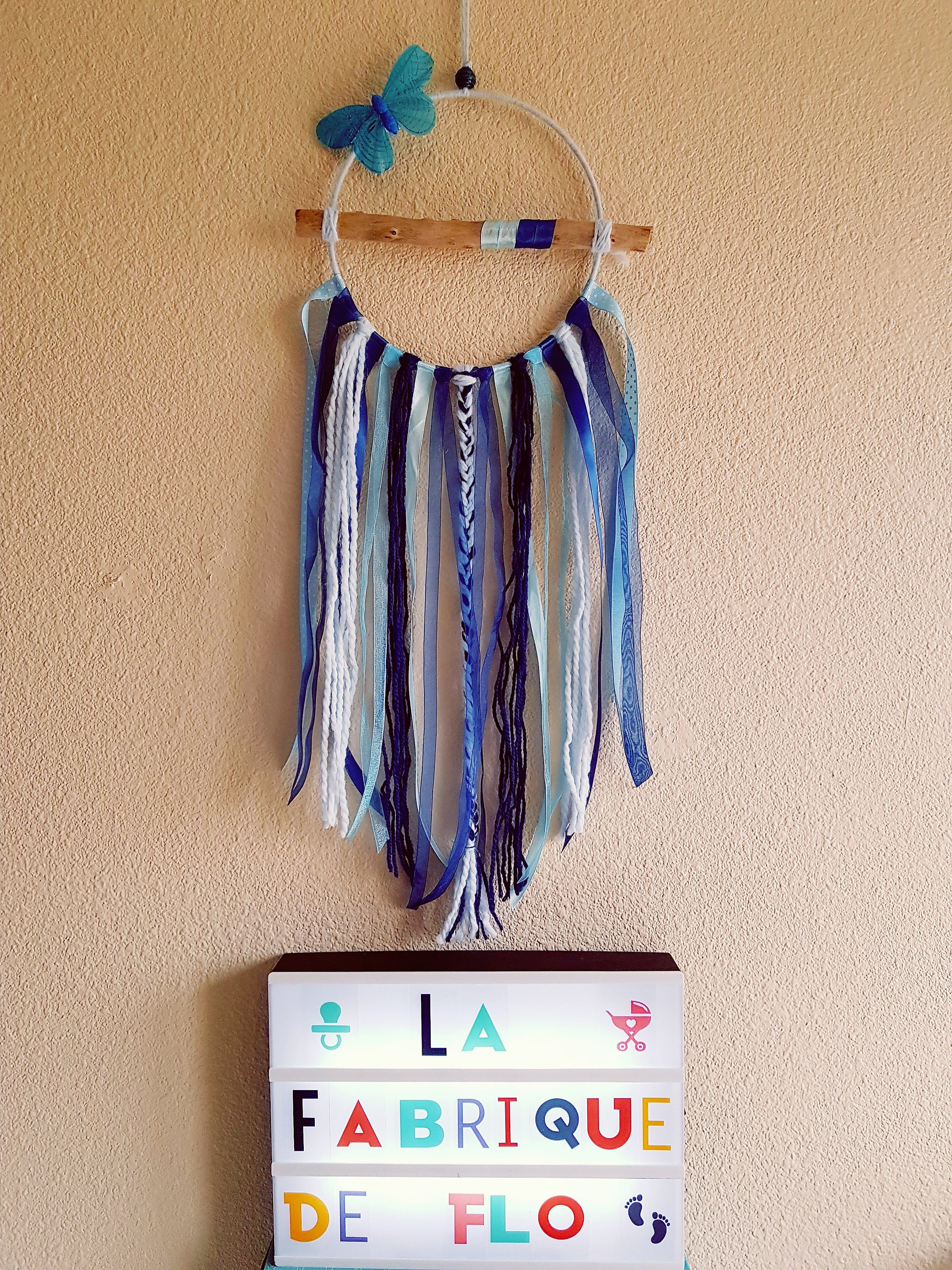 Attrâpe Rêve Dans Les Tons de Bleu, Bois Flotté, Papillon, Chambre Enfant, Bébé, Garcon