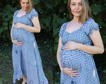 Boho maxi dress - maternity friendly flattering style - baby shower pregnancy photos - postpartum summer dress - stretchy soft nursing