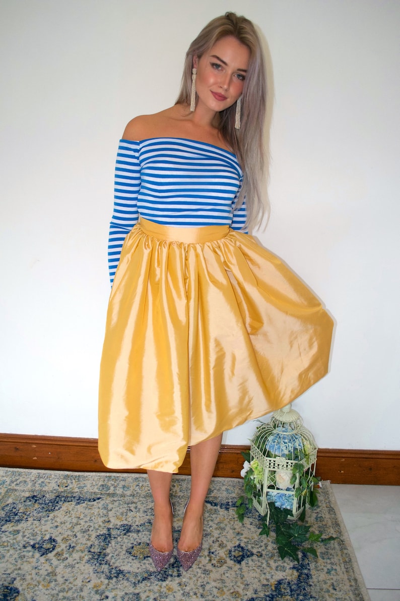 Taffeta yellow full knee skirt Ready to Ship mismatched bridesmaids formal skirt wedding guest pockets preppy courthouse bride