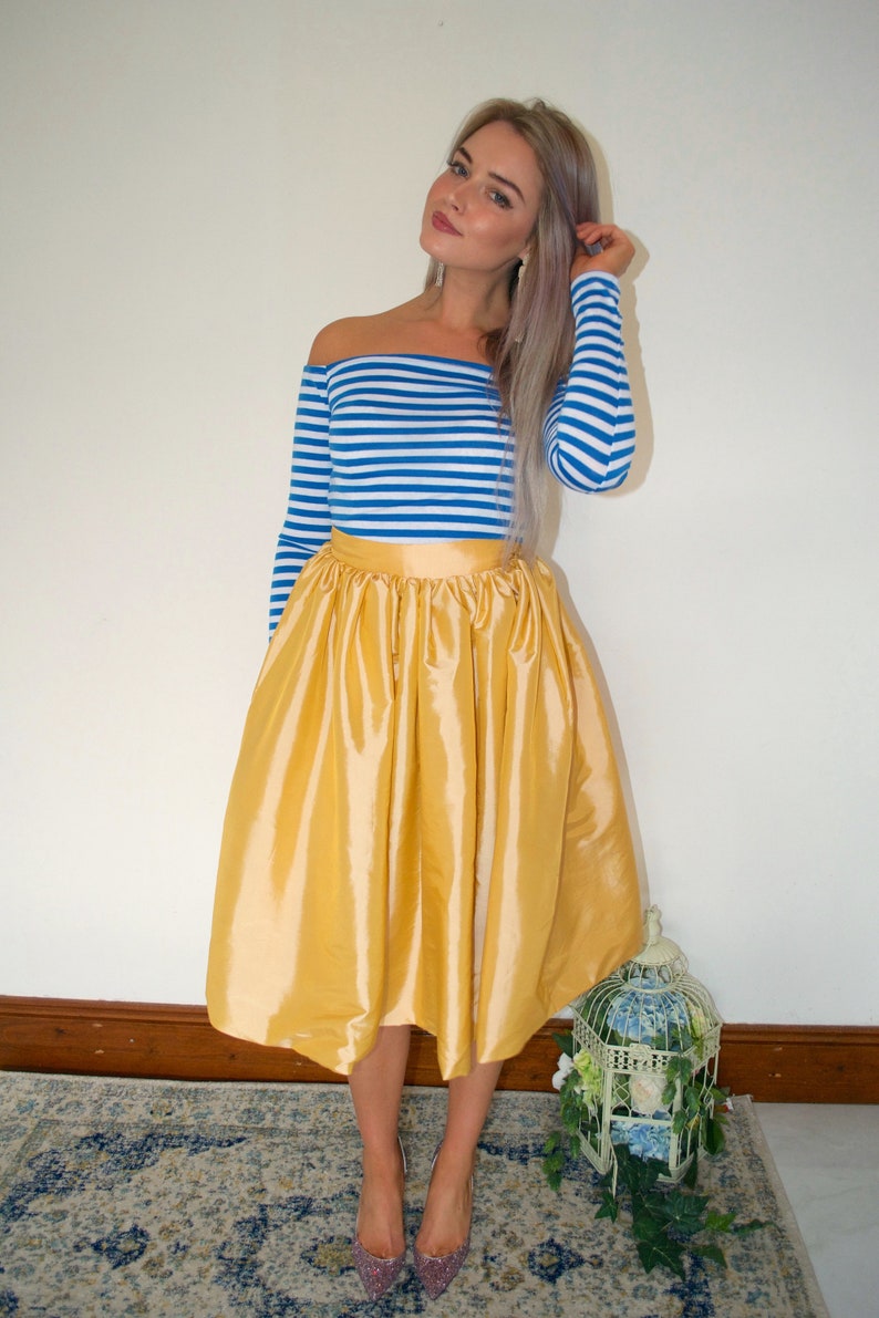 Taffeta yellow full knee skirt Ready to Ship mismatched bridesmaids formal skirt wedding guest pockets preppy courthouse bride