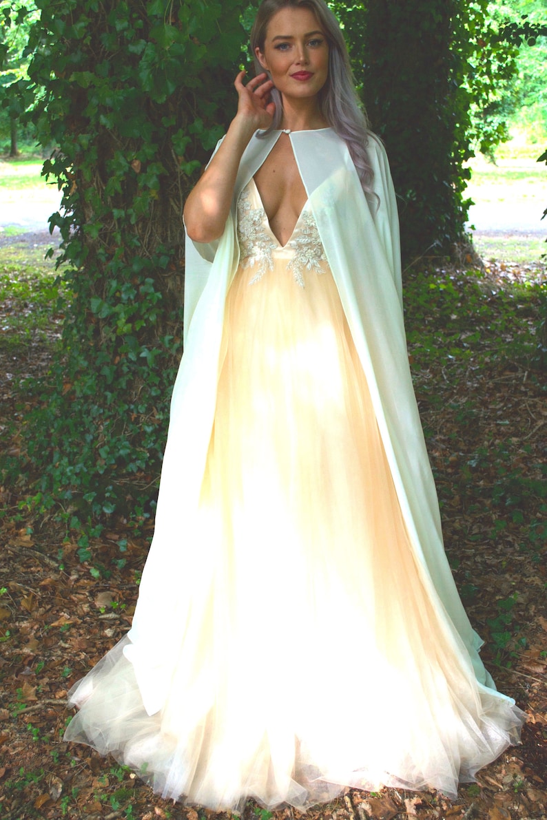 Long Wedding Cape With Arm Holes Cover Up Sheer Cape Etsy - long wedding cape with arm holes cover up sheer cape image 0
