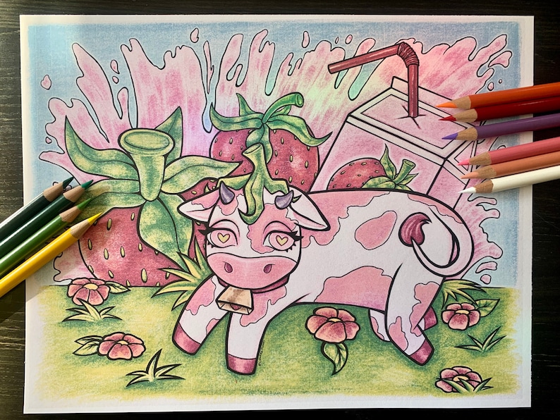 Strawberry Cow Coloring Page Download - Etsy