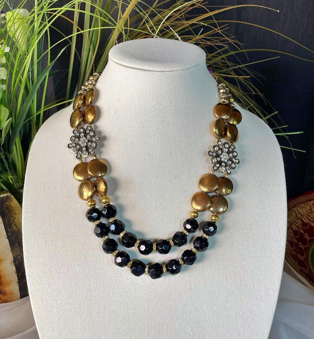 Black and Gold Statement Necklace Black Necklaces for Women - Etsy