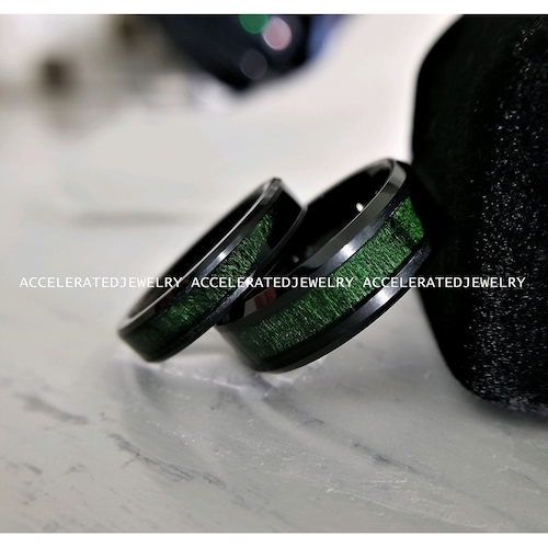 Two Inlay Exotic Green Wood Inlay Dome Wedding Ring 8mm Black Etsy