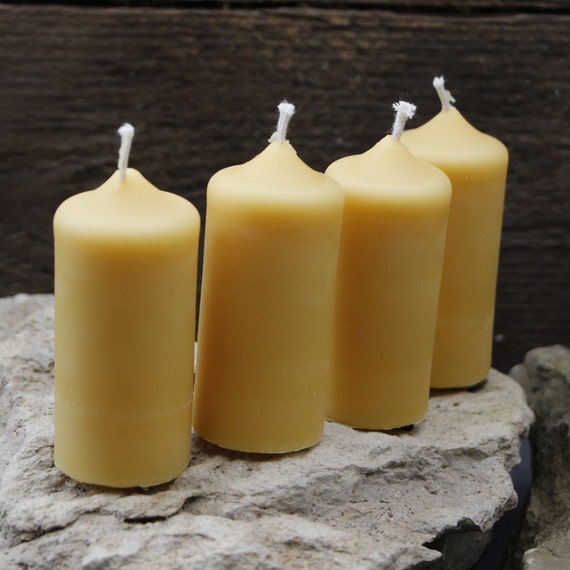 4er Set Stumpenkerzen, Bienenwachskerze, handgegossene Bienenwachskerze, Tischkerzen, Teezeit, Windlichtkerzen, reines Bienenwachs