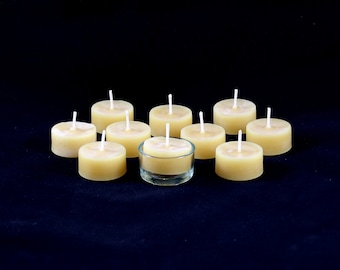Set di 10, luci da tè in cera d'api, candele di cera d'api, candele, candele di cera d'api versate a mano, cera d'api pura, candela più calda, ora del tè