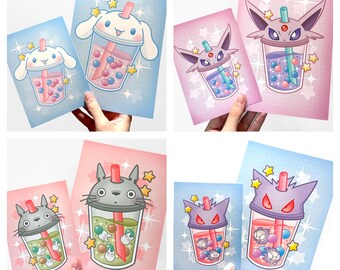 Cinnamoroll Espeon Totoro Gengar Bubble Tea Print A5 & A6