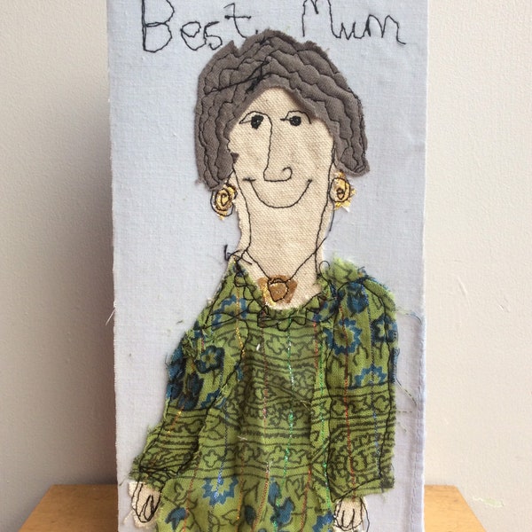 Love you mum card have your mum made up using preloved fabrics from family and friends using free embroidery .