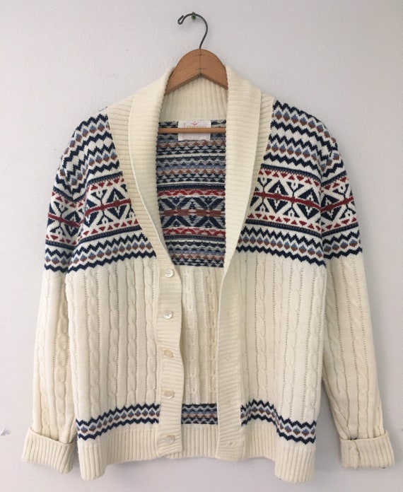 Vintage knit boho pattern cardigan sweater medium… - image 2