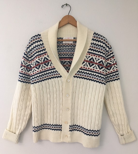 Vintage knit boho pattern cardigan sweater medium… - image 1