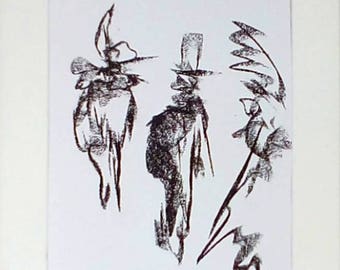 Contemporary wall art charcoal original drawing black and white abstract sketch art. Let us go to the theater. Shakespeare is quite good ...