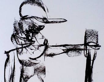 Authentic art original charcoal drawing black and white modern abstract artwork. Throwing away to become the new colour of life. Yeah...