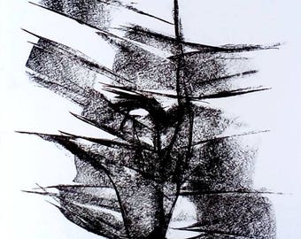Great original charcoal abstract modern drawing wall art black and white unframed artPower and joy, young and strong, lanscape looks at you.