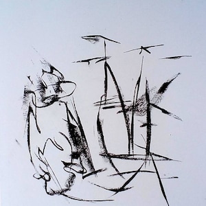 Oorspronkelijke abstracte houtskool tekening. Abstracte kunst.