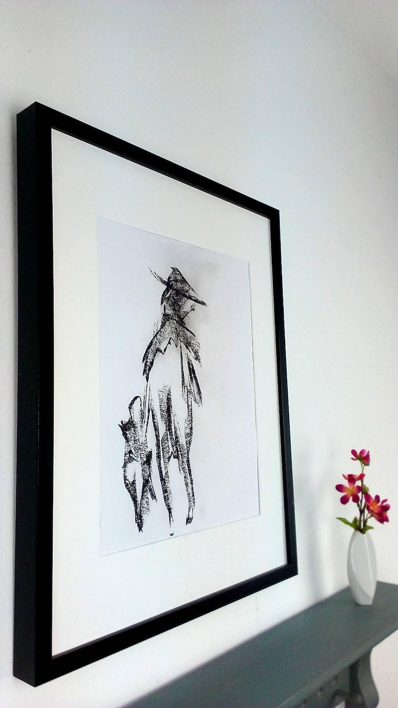 Charcoal drawing abstract wall art black and white original | Etsy