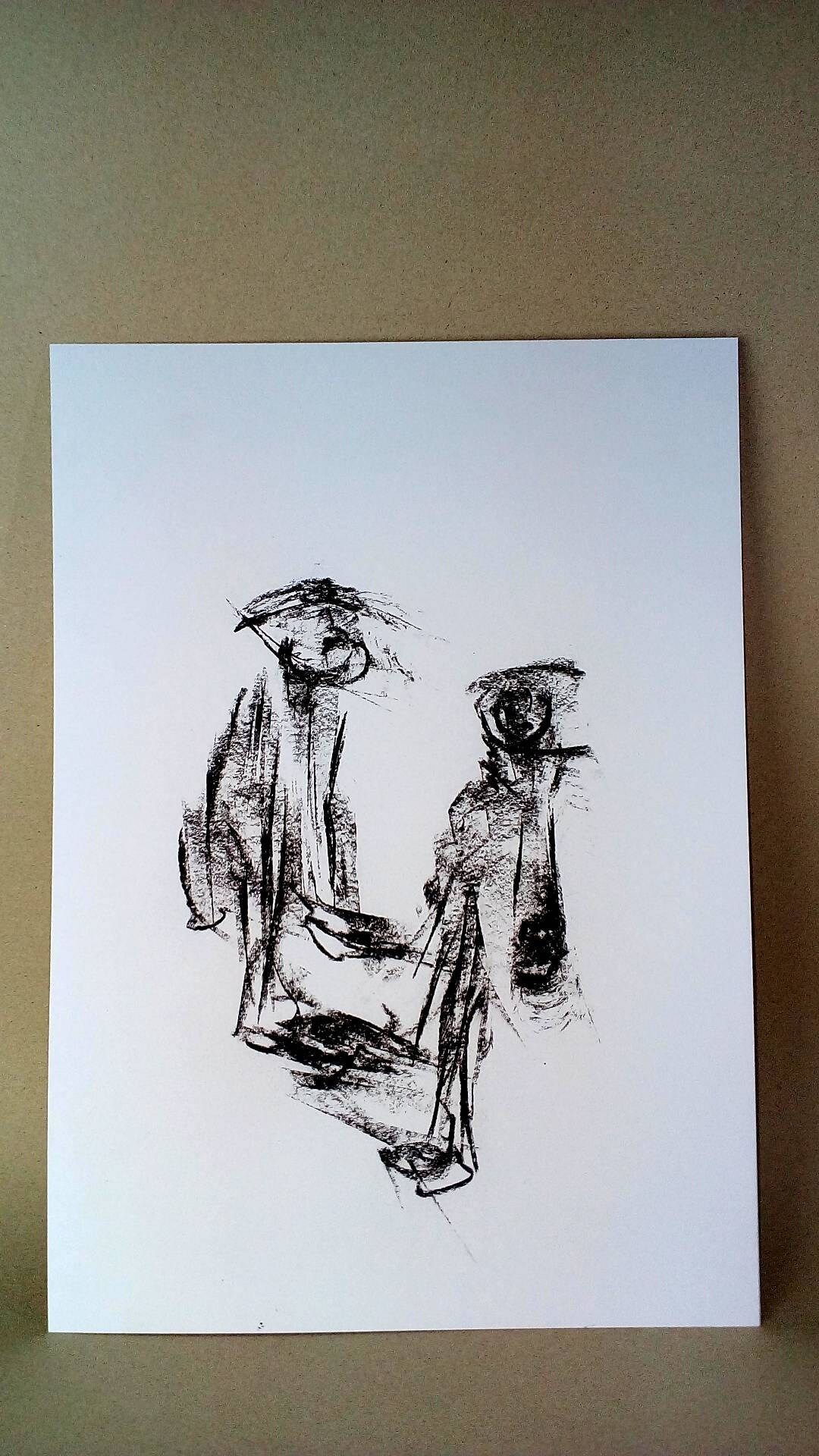 Original Abstract Charcoal Drawing Wall Art Illustration Black and ...