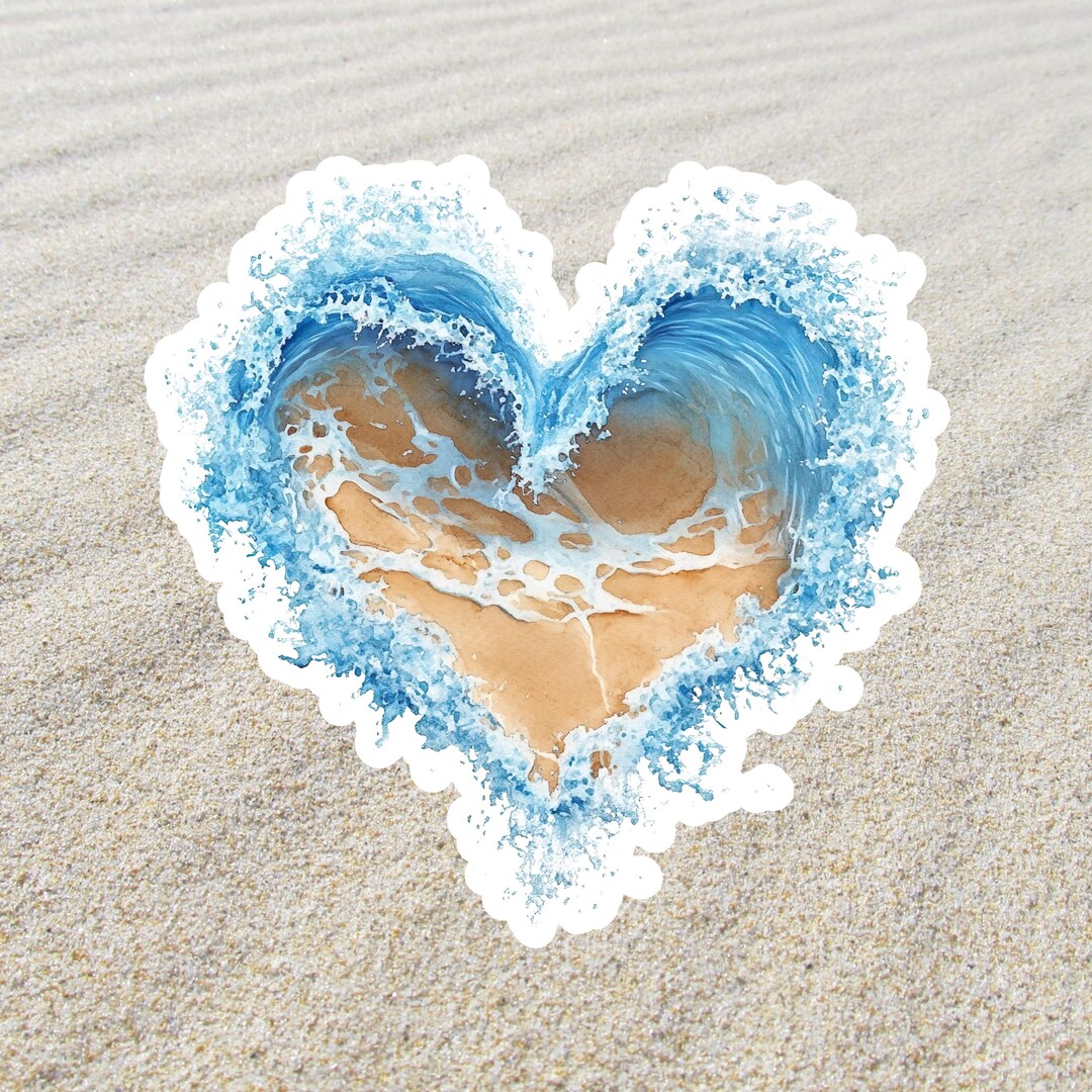 Ocean Wave Heart Sticker: Waterproof Vinyl Decal for Laptop, Hydroflask ...