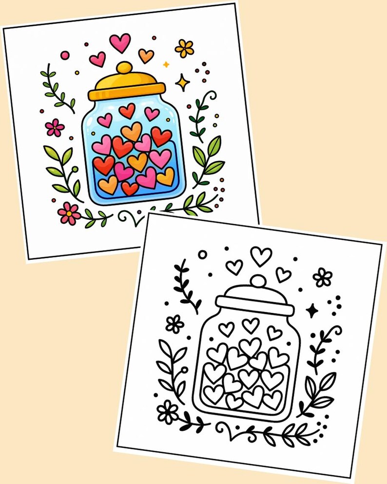 Folk Art Valentine Coloring Book | 24 Printable Pages | Heart Animals, Folk-Art Designs image 2