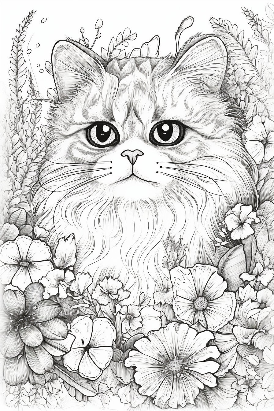 12 Charming Kitten Coloring Pages Cute Kittens With Flowers Printable