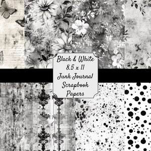 Zwart-wit shabby achtergrond afdrukbaar papier voor junkjournaling, scrapbooking en kaarten maken