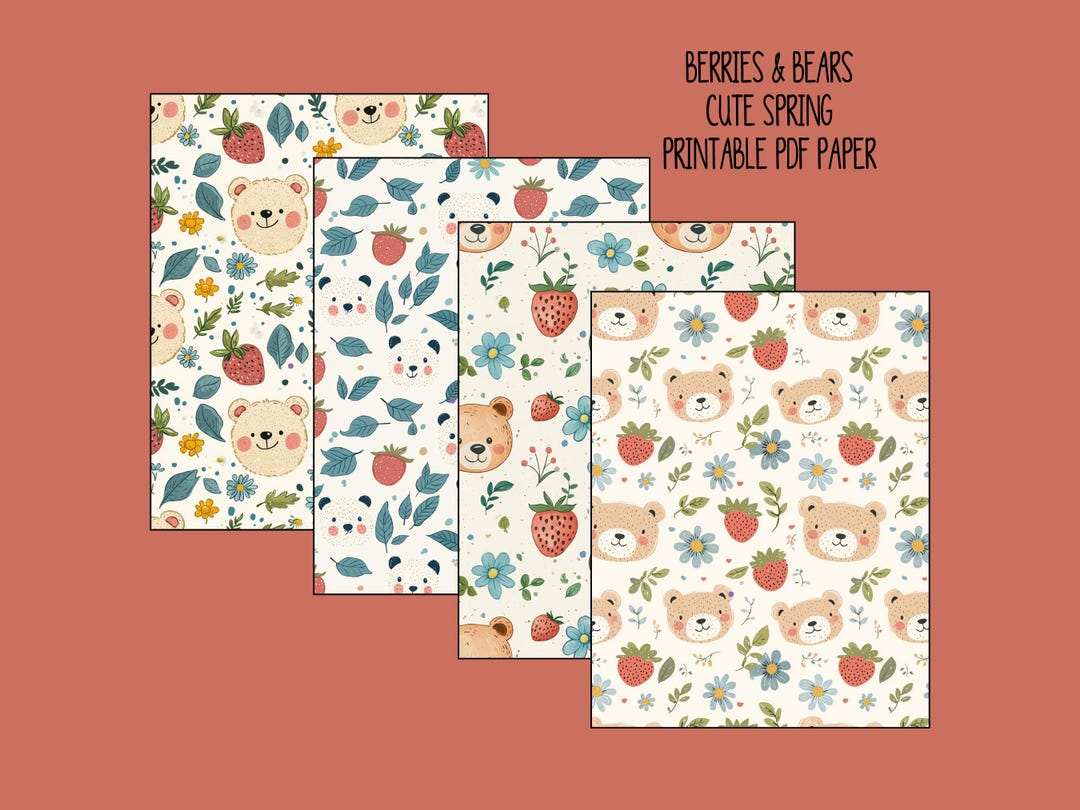 Berries and Bears Printable PDF Papers - 4 Designs - Scrapbooking ...