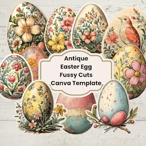 Cortes Fussy de Ovos de Páscoa Vintage | Modelo Canva para Imprimir | Objetos Antigos para Diários de Lixo, Scrapbooking, Criação de Cartões e Artesanato em Papel