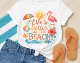 Watercolor Beach PNG: Tropical Flamingo Clipart - Commercial Use